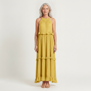 Aria - Sleeveless Tiered Ruffle Maxi Dress Yellow