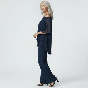 Veluxa - Cold-Shoulder Two-Piece Pant Set