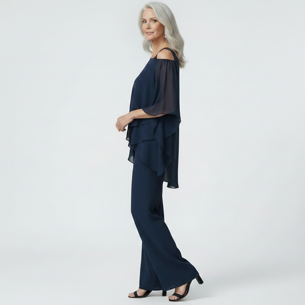 Veluxa - Cold-Shoulder Two-Piece Pant Set