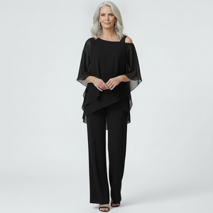 Veluxa - Cold-Shoulder Two-Piece Pant Set