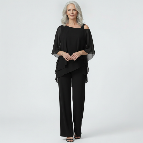 Veluxa - Cold-Shoulder Two-Piece Pant Set