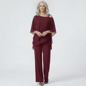 Veluxa - Cold-Shoulder Two-Piece Pant Set