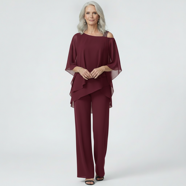 Veluxa - Cold-Shoulder Two-Piece Pant Set