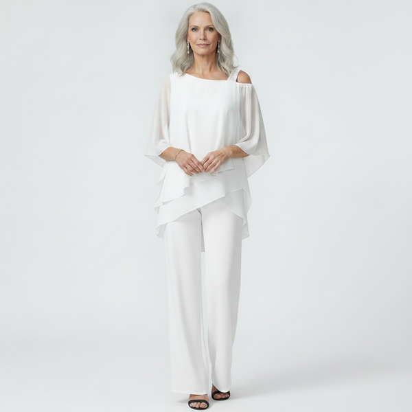 Veluxa - Cold-Shoulder Two-Piece Pant Set