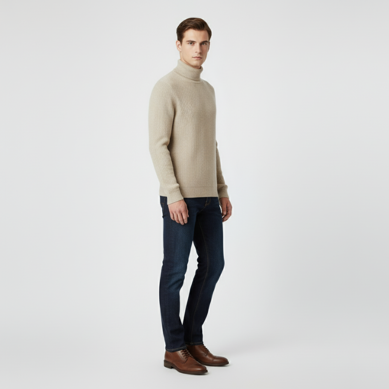 Luca | Men's Roll-Neck Sweater Beige