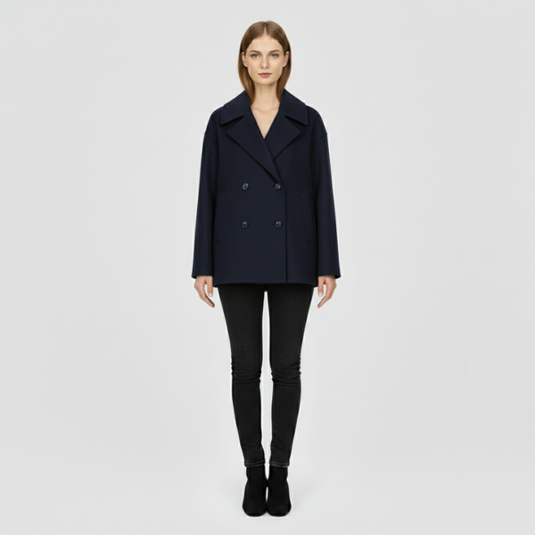 Millie | Women’s Short Double-Breasted Coat Navy Blue