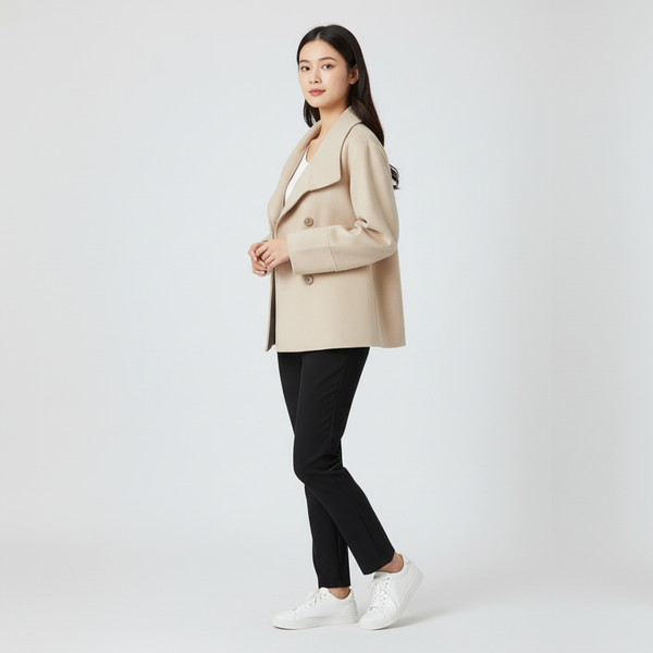 Robyn | Women’s Double-Breasted Short Coat Beige