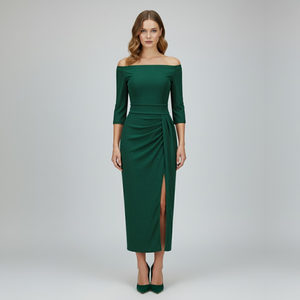 Tilly | Women’s Off Shoulder Evening Dress Green