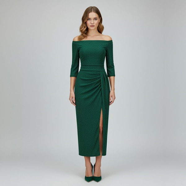 Tilly | Women’s Off Shoulder Evening Dress Green