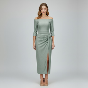 Tilly | Women’s Off Shoulder Evening Dress Silver green